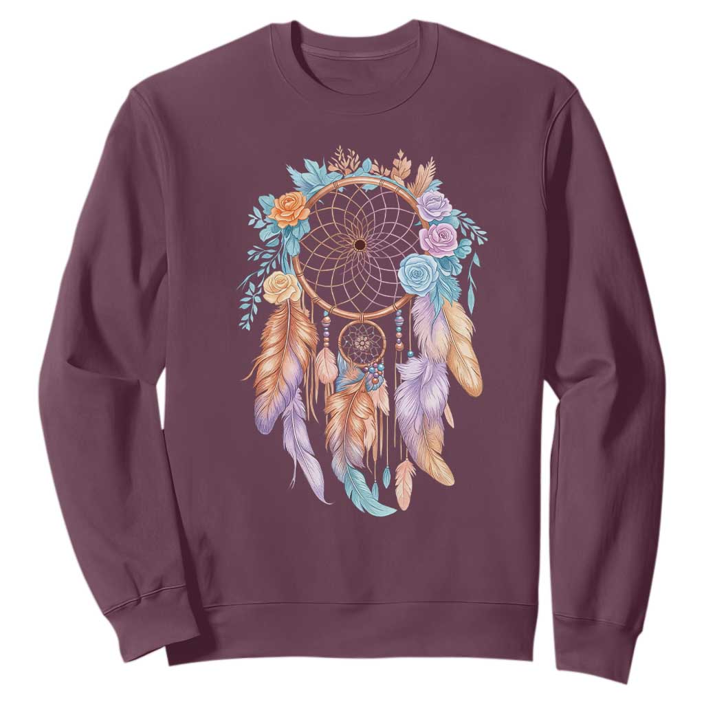 Dream Catcher Colorful Boho Floral Feather Graphic Sweatshirt TS12 Maroon Print Your Wear