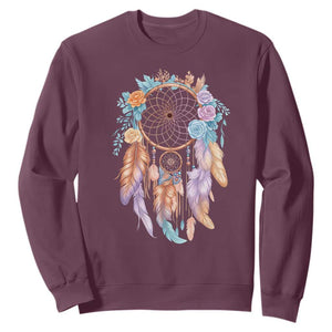 Dream Catcher Colorful Boho Floral Feather Graphic Sweatshirt TS12 Maroon Print Your Wear