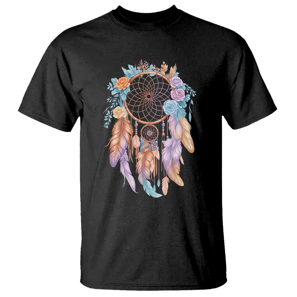 Dream Catcher Colorful Boho Floral Feather Graphic T Shirt TS12 Black Print Your Wear
