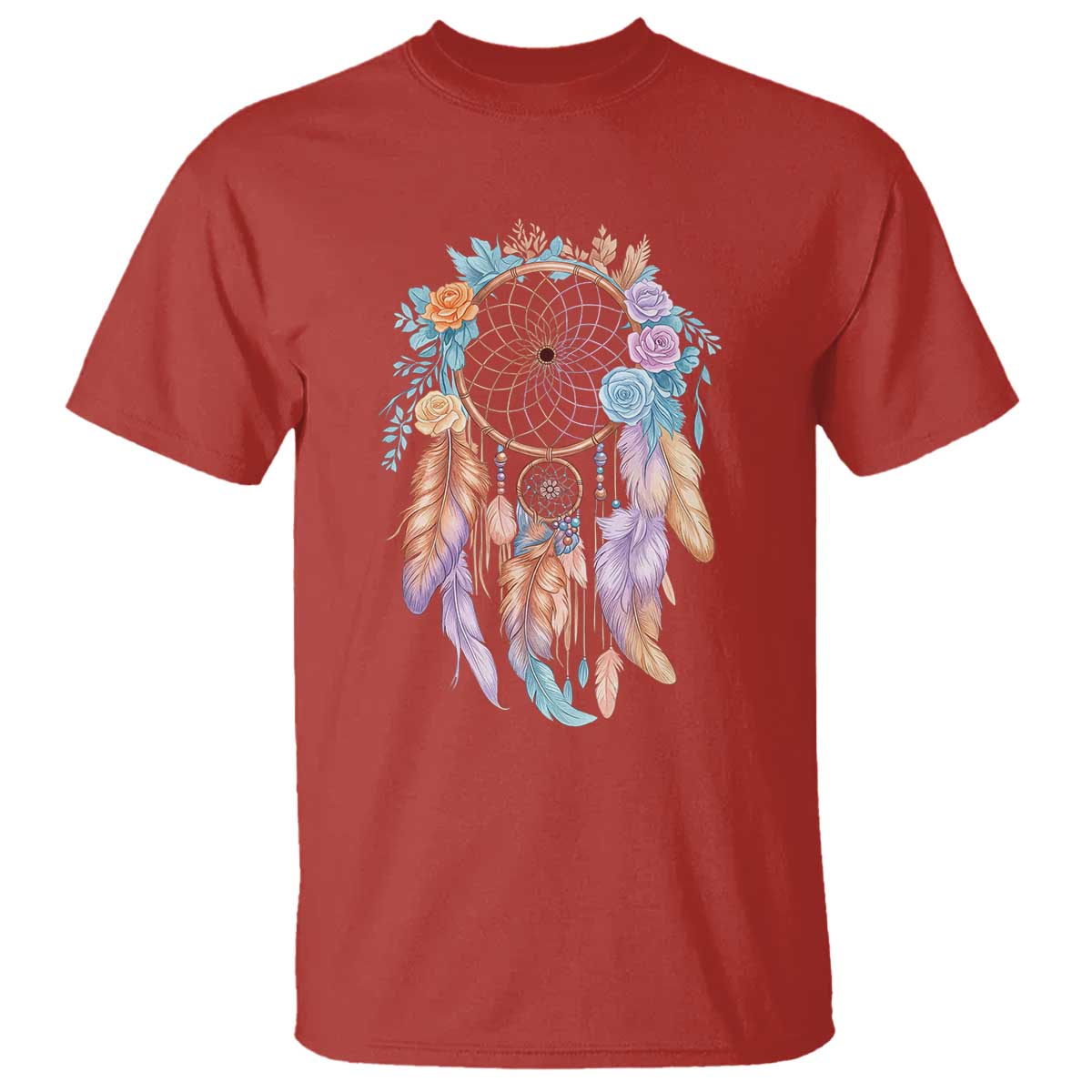 Dream Catcher Colorful Boho Floral Feather Graphic T Shirt TS12 Red Print Your Wear