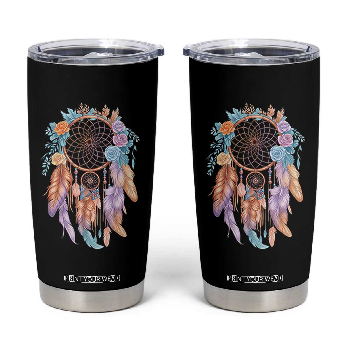 Dream Catcher Colorful Boho Floral Feather Graphic Tumbler Cup TS12 Black Print Your Wear