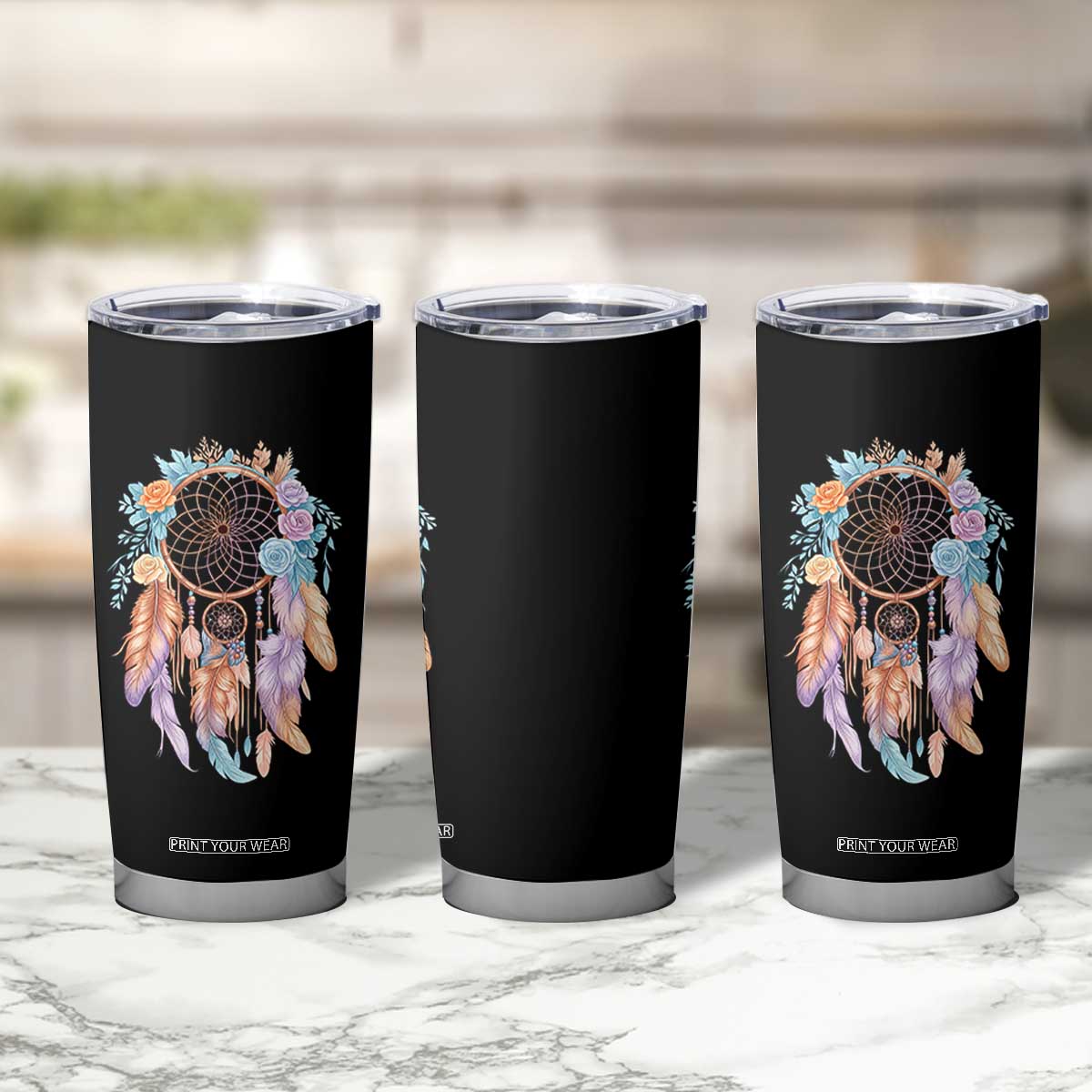 Dream Catcher Colorful Boho Floral Feather Graphic Tumbler Cup TS12 Print Your Wear
