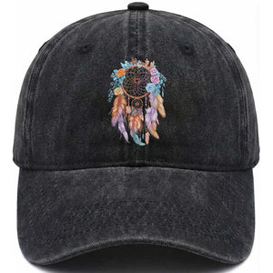 Dream Catcher Colorful Boho Floral Feather Graphic Washed Cotton Baseball Cap TS12 Print Your Wear