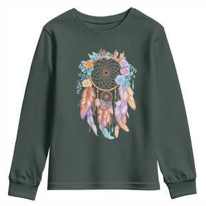 Dream Catcher Colorful Boho Floral Feather Graphic Youth Sweatshirt TS12 Dark Forest Green Print Your Wear