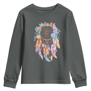 Dream Catcher Colorful Boho Floral Feather Graphic Youth Sweatshirt TS12 Dark Heather Print Your Wear