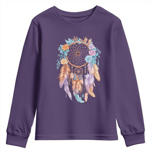 Dream Catcher Colorful Boho Floral Feather Graphic Youth Sweatshirt TS12 Purple Print Your Wear