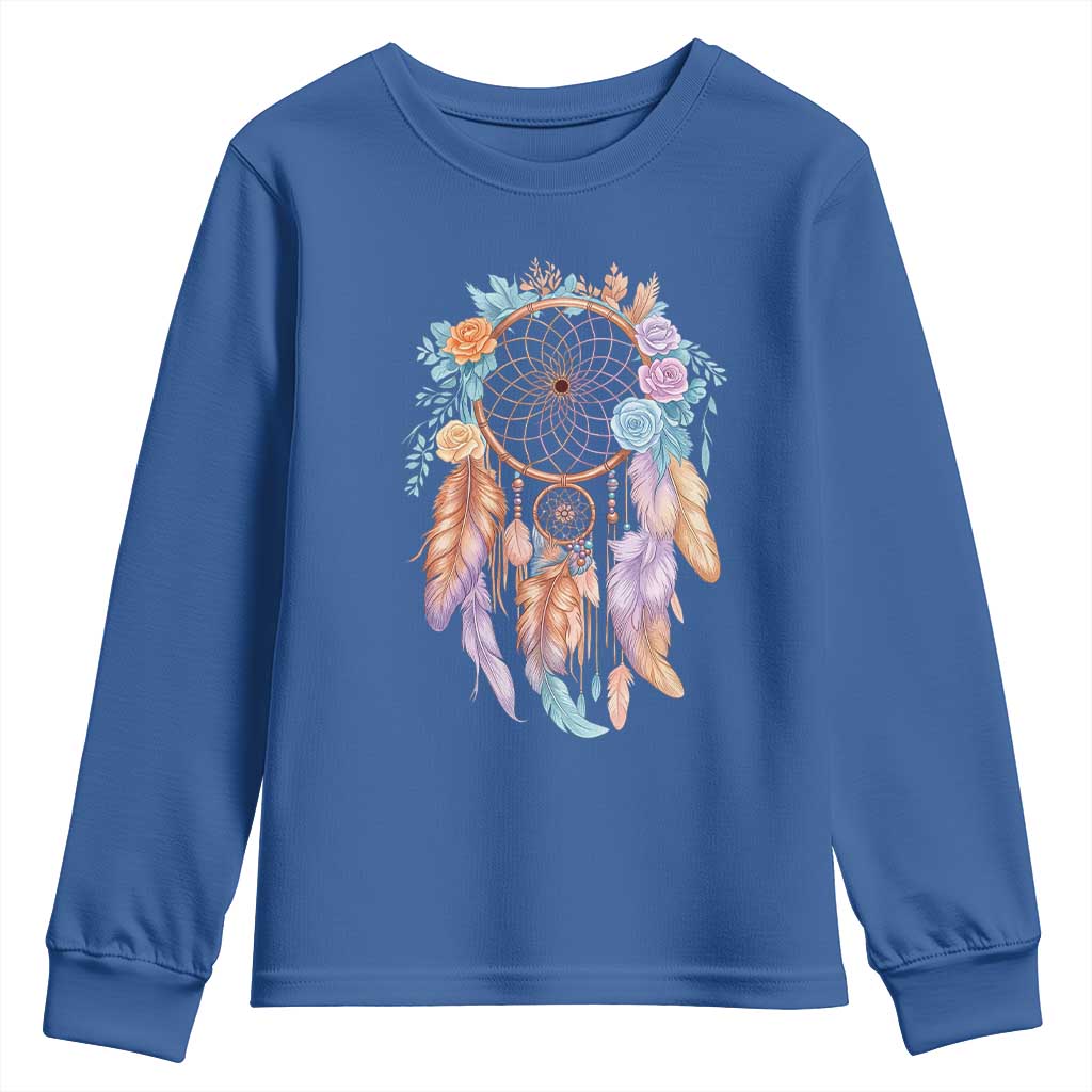 Dream Catcher Colorful Boho Floral Feather Graphic Youth Sweatshirt TS12 Royal Blue Print Your Wear