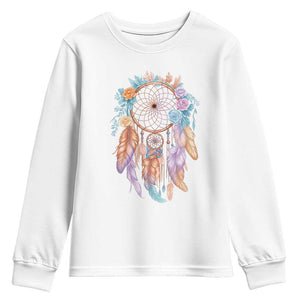 Dream Catcher Colorful Boho Floral Feather Graphic Youth Sweatshirt TS12 White Print Your Wear