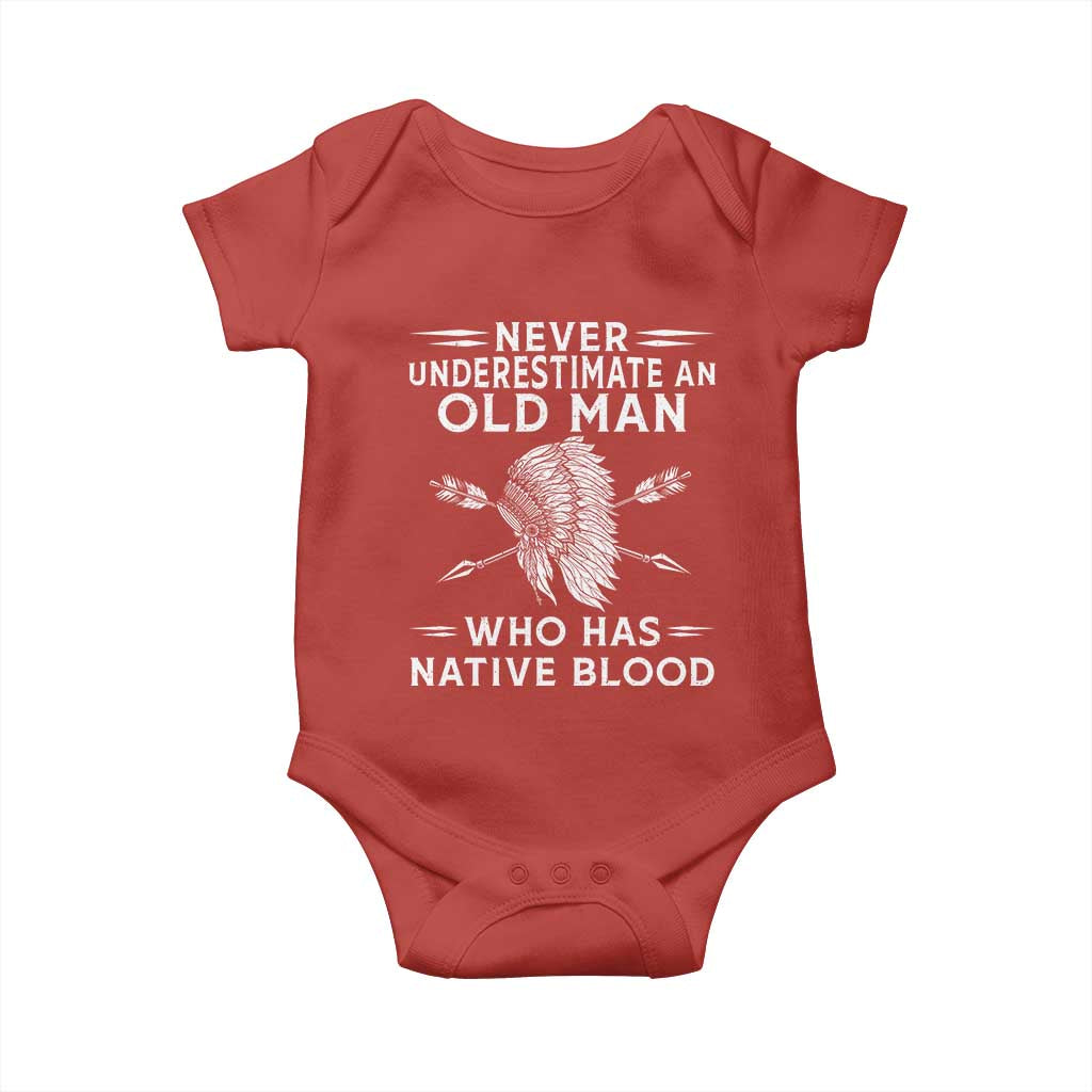 Native American Warrior Baby Onesie Never Underestimate An Old Man Who Has Native Blood TS12 Red Print Your Wear