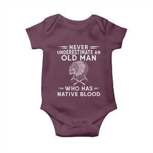 Native Warrior Skull Baby Onesie Never Underestimate An Old Man Who Has Native Blood TS12 Maroon Print Your Wear