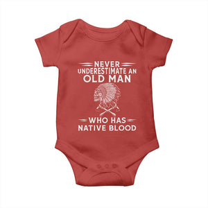 Native Warrior Skull Baby Onesie Never Underestimate An Old Man Who Has Native Blood TS12 Red Print Your Wear