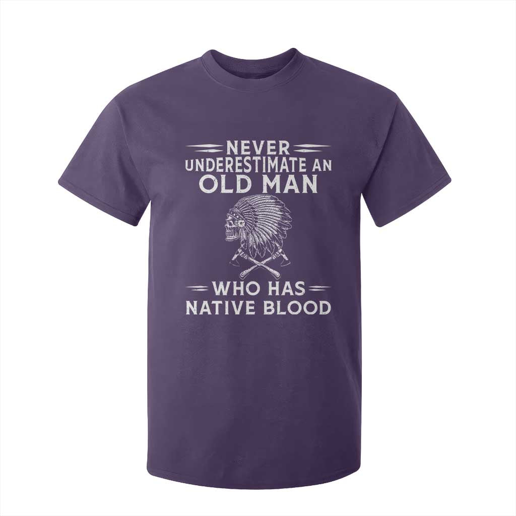 Native Warrior Skull T Shirt For Kid Never Underestimate An Old Man Who Has Native Blood TS12 Purple Print Your Wear