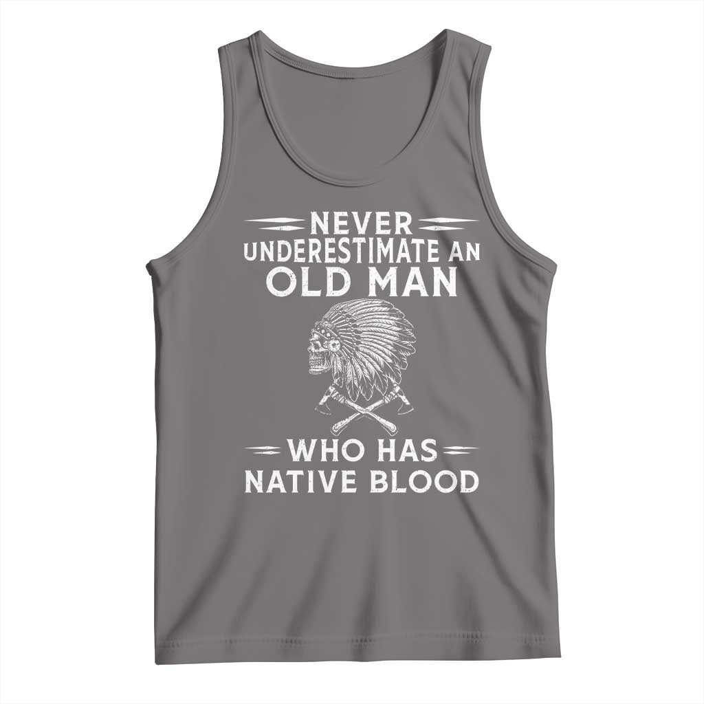 Native Warrior Skull Tank Top Never Underestimate An Old Man Who Has Native Blood TS12 Deep Heather Print Your Wear