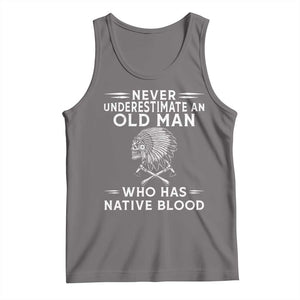 Native Warrior Skull Tank Top Never Underestimate An Old Man Who Has Native Blood TS12 Deep Heather Print Your Wear