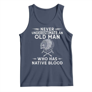 Native Warrior Skull Tank Top Never Underestimate An Old Man Who Has Native Blood TS12 Navy Print Your Wear