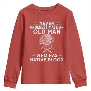 Native Warrior Skull Youth Sweatshirt Never Underestimate An Old Man Who Has Native Blood TS12 Red Print Your Wear