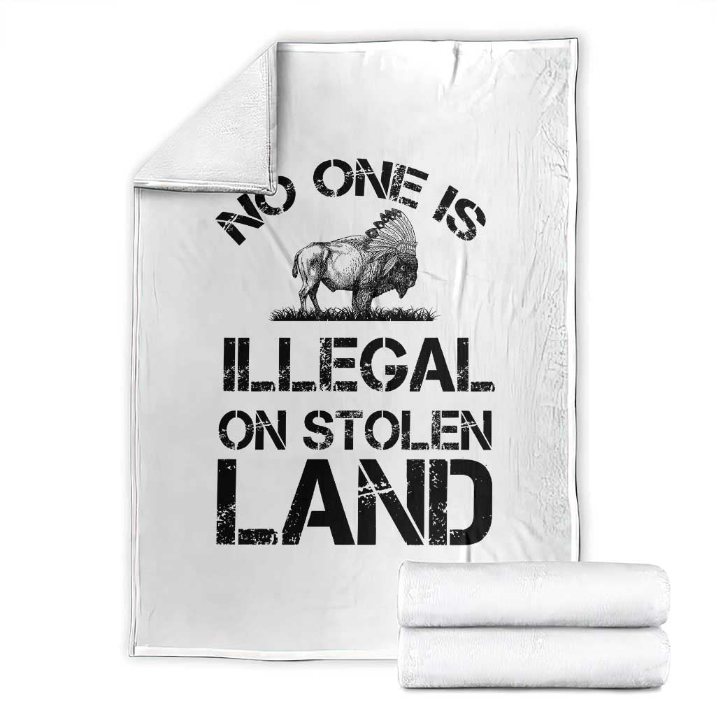 Native American Buffalo Graphic Throw Blanket No One Is Illegal On Stolen Land TS12 White Print Your Wear