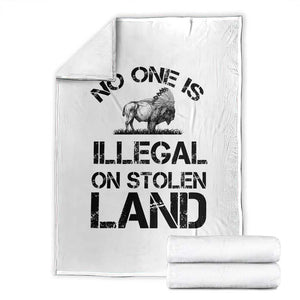Native American Buffalo Graphic Throw Blanket No One Is Illegal On Stolen Land TS12 White Print Your Wear