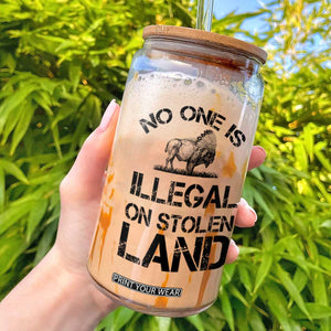 Native American Buffalo Graphic Glass Can No One Is Illegal On Stolen Land TS12 White Print Your Wear