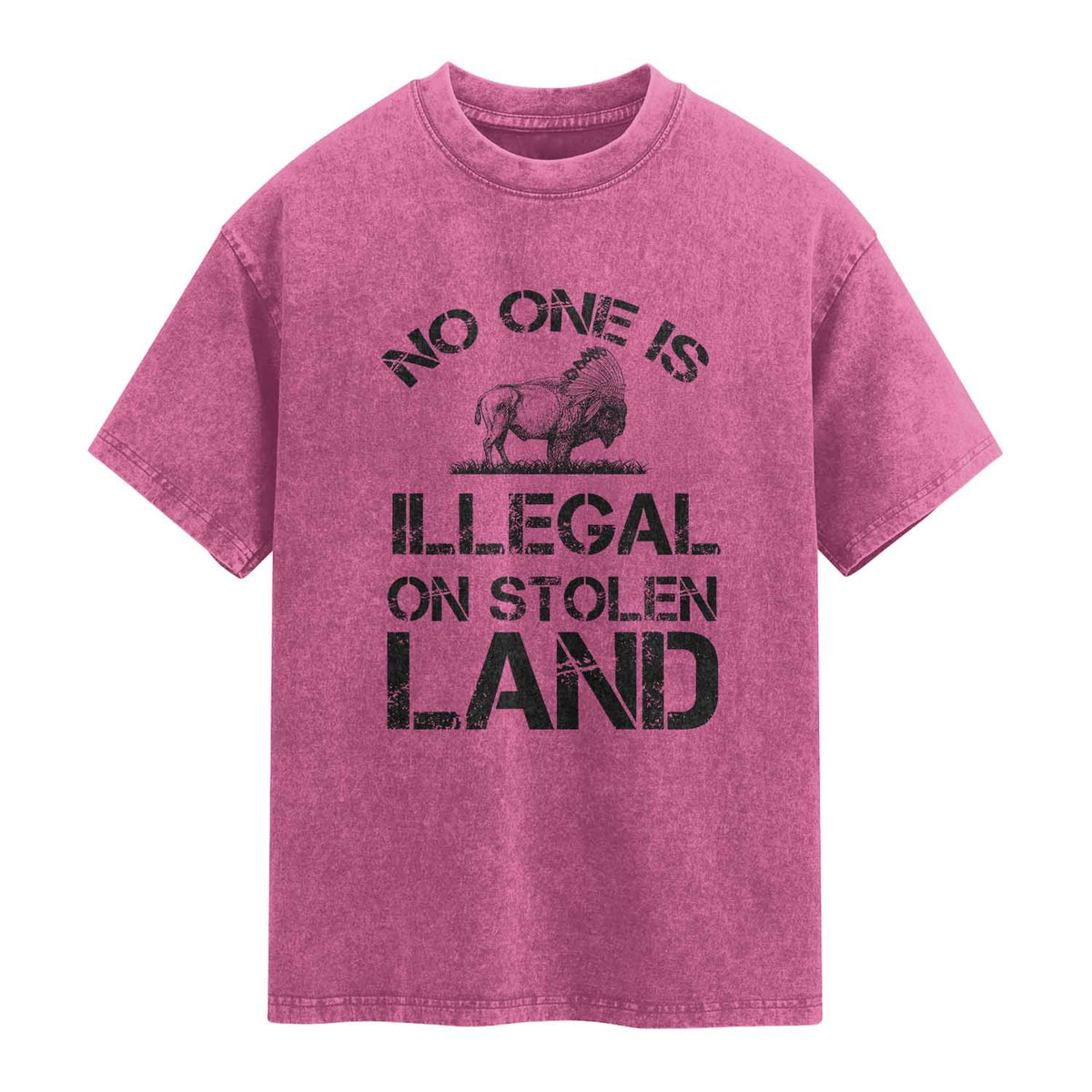 Native American Buffalo Graphic Washed Cotton T-Shirt No One Is Illegal On Stolen Land