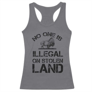 Native American Buffalo Graphic Racerback Tank Top No One Is Illegal On Stolen Land TS12 Charcoal Print Your Wear