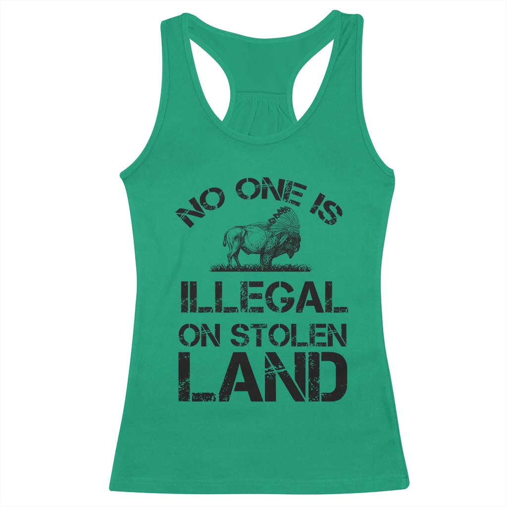 Native American Buffalo Graphic Racerback Tank Top No One Is Illegal On Stolen Land TS12 Irish Green Print Your Wear