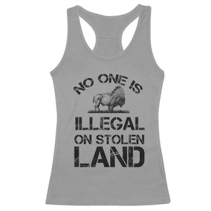 Native American Buffalo Graphic Racerback Tank Top No One Is Illegal On Stolen Land TS12 Sport Gray Print Your Wear