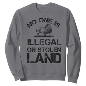 Native American Buffalo Graphic Sweatshirt No One Is Illegal On Stolen Land TS12 Charcoal Print Your Wear
