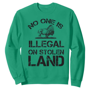 Native American Buffalo Graphic Sweatshirt No One Is Illegal On Stolen Land TS12 Irish Green Print Your Wear