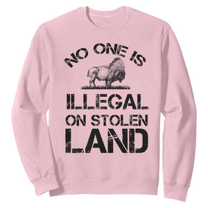 Native American Buffalo Graphic Sweatshirt No One Is Illegal On Stolen Land TS12 Light Pink Print Your Wear