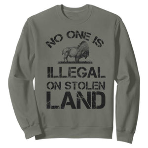 Native American Buffalo Graphic Sweatshirt No One Is Illegal On Stolen Land TS12 Military Green Print Your Wear