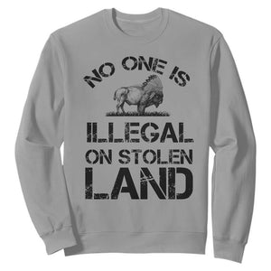 Native American Buffalo Graphic Sweatshirt No One Is Illegal On Stolen Land TS12 Sport Gray Print Your Wear