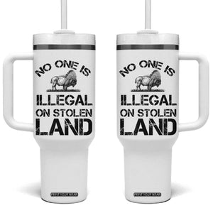 Native American Buffalo Graphic Tumbler With Handle No One Is Illegal On Stolen Land TS12 One Size: 40 oz White Print Your Wear