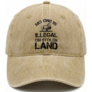 Native American Buffalo Graphic Washed Cotton Baseball Cap No One Is Illegal On Stolen Land TS12 Print Your Wear