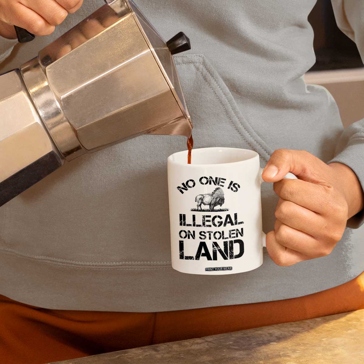 Native American Buffalo Graphic Coffee Mug No One Is Illegal On Stolen Land TS12 Print Your Wear