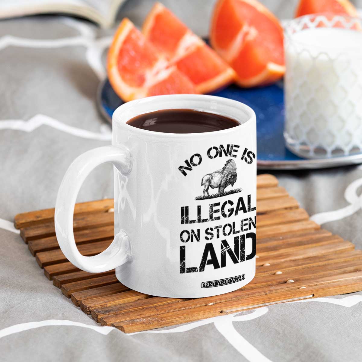 Native American Buffalo Graphic Coffee Mug No One Is Illegal On Stolen Land TS12 Print Your Wear
