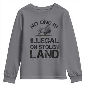 Native American Buffalo Graphic Youth Sweatshirt No One Is Illegal On Stolen Land TS12 Charcoal Print Your Wear