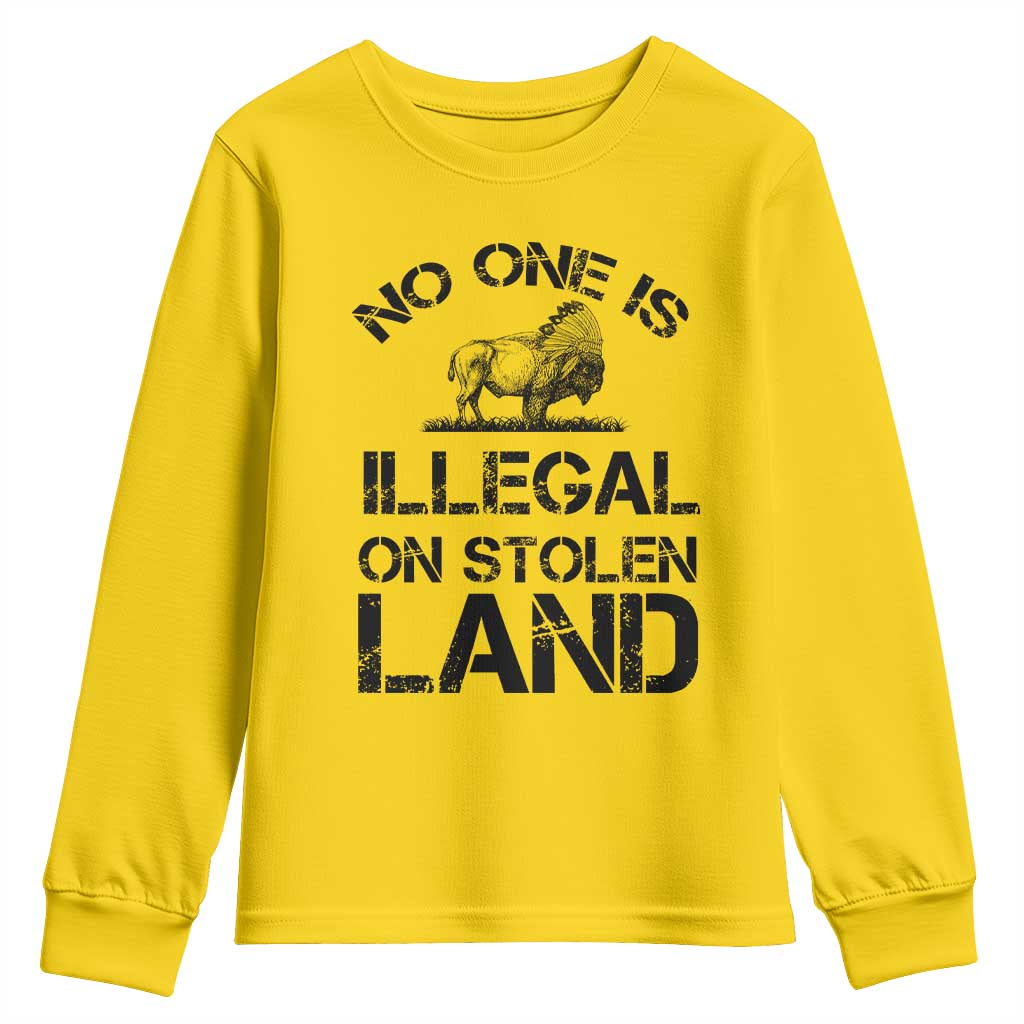 Native American Buffalo Graphic Youth Sweatshirt No One Is Illegal On Stolen Land TS12 Daisy Print Your Wear