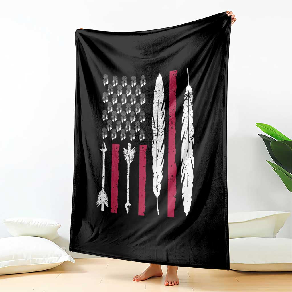 Vintage Native American Flag Throw Blanket Dreamcatcher And Feather Graphic TS12 Print Your Wear