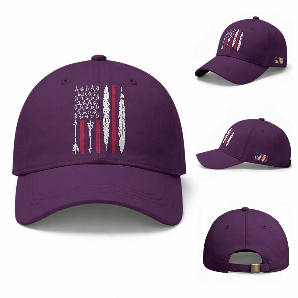 Vintage Native American Flag Baseball Cap Dreamcatcher And Feather Graphic TS12 Baseball Cap Universal Fit Purple Print Your Wear