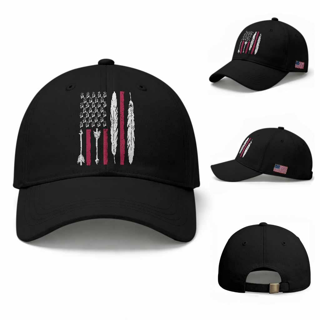 Vintage Native American Flag Baseball Cap Dreamcatcher And Feather Graphic TS12 Baseball Cap Universal Fit Black Print Your Wear