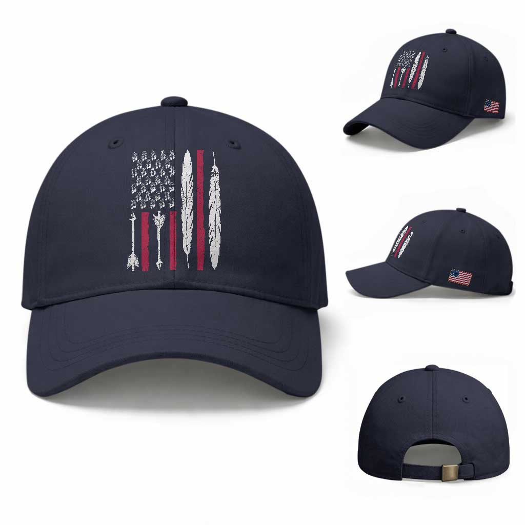 Vintage Native American Flag Baseball Cap Dreamcatcher And Feather Graphic TS12 Baseball Cap Universal Fit Navy Print Your Wear