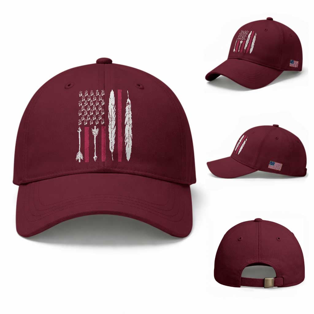 Vintage Native American Flag Baseball Cap Dreamcatcher And Feather Graphic TS12 Baseball Cap Universal Fit Maroon Print Your Wear