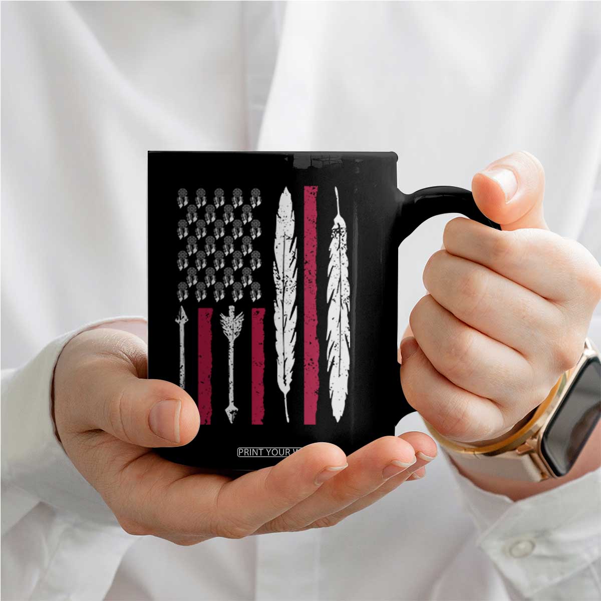 Vintage Native American Flag Coffee Mug Dreamcatcher And Feather Graphic TS12 Print Your Wear