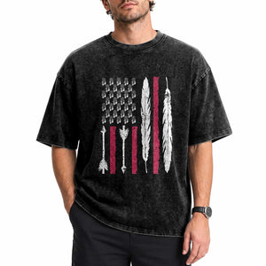 Vintage Native American Flag Washed Cotton T-Shirt Dreamcatcher And Feather Graphic