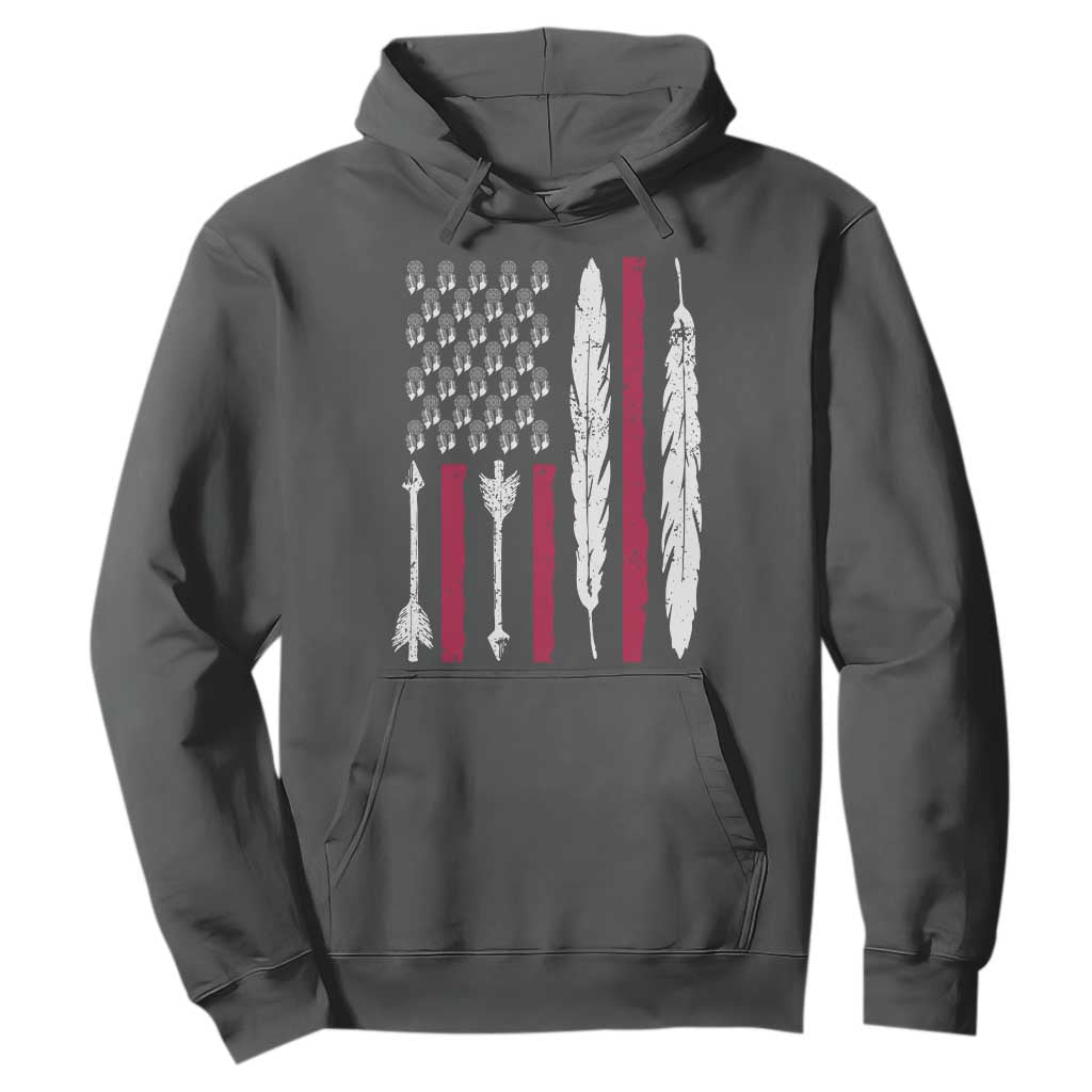 Vintage Native American Flag Hoodie Dreamcatcher And Feather Graphic TS12 Dark Heather Print Your Wear