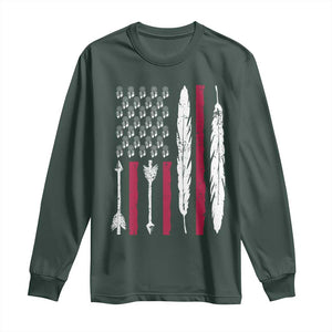 Vintage Native American Flag Long Sleeve Shirt Dreamcatcher And Feather Graphic TS12 Dark Forest Green Print Your Wear