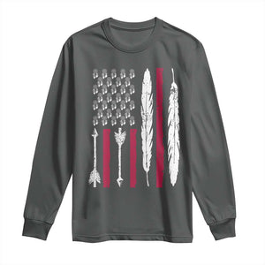 Vintage Native American Flag Long Sleeve Shirt Dreamcatcher And Feather Graphic TS12 Dark Heather Print Your Wear