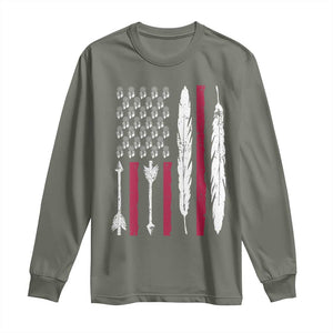 Vintage Native American Flag Long Sleeve Shirt Dreamcatcher And Feather Graphic TS12 Military Green Print Your Wear