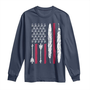 Vintage Native American Flag Long Sleeve Shirt Dreamcatcher And Feather Graphic TS12 Navy Print Your Wear